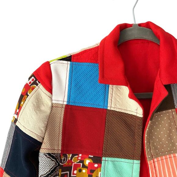 Vintage 70s Handmade Groovy Polyester Patchwork Blazer Jacket Petite XS size 0 - Picture 4 of 10